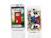 Kit Me Out USA IMD TPU Gel Case for LG L70 White Colored Butterfly