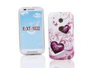 Kit Me Out USA IMD TPU Gel Case Screen Protector with Microfiber Cleaning Cloth for Motorola Moto E Purple Hearts