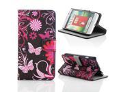 Kit Me Out USA PU Leather Printed Side Flip Screen Protector with Microfiber Cleaning Cloth for LG L70 Black Pink Garden