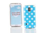 Kit Me Out USA IMD TPU Gel Case Screen Protector with Microfiber Cleaning Cloth for Samsung Galaxy S5 MINI Blue White Polka Dots