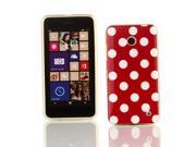Kit Me Out US IMD TPU Gel Case Screen Protector with Microfiber Cleaning Cloth for Nokia Lumia 630 Red White Polka Dots