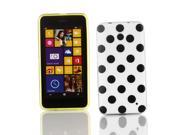 Kit Me Out US IMD TPU Gel Case Screen Protector with Microfiber Cleaning Cloth for Nokia Lumia 630 White Black Polka Dots