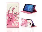 Kit Me Out US PU Leather Printed Side Flip Screen Protector with Microfiber Cleaning Cloth for Sony Xperia M2 White Pink Blossom