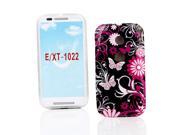 Kit Me Out USA IMD TPU Gel Case Screen Protector with Microfiber Cleaning Cloth for Motorola Moto E Black Pink Garden