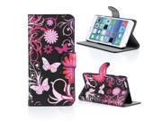 Kit Me Out USA PU Leather Printed Side Flip for Apple iPhone 6 Plus 5.5 Inch Black Pink Garden