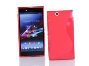 Kit Me Out USA TPU Gel Case Screen Protector with MicroFibre Cleaning Cloth for Sony Xperia Z Ultra Red S Line Wave Pattern