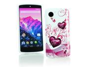 Kit Me Out USA IMD TPU Gel Case Screen Protector with MicroFibre Cleaning Cloth for LG Google Nexus 5 E980 White Purple Hearts