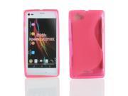 Kit Me Out USA TPU Gel Case Screen Protector with MicroFibre Cleaning Cloth for Sony Xperia L Hot Pink S Line Wave Pattern
