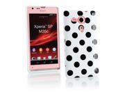 Kit Me Out USA IMD TPU Gel Case Screen Protector with MicroFibre Cleaning Cloth for Sony Xperia SP White Black Polka Dots