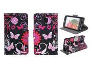 Kit Me Out USA PU Leather Printed Side Flip for LG Optimus L7 2 P710 Black Pink Garden