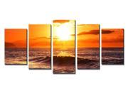 Wieco Art Morning Sea View Giclee Canvas Prints Artwork 5 Panels Contemporary Seascape Paintings on Canvas Wall Art for Home Decor Landscape Sea Beach Picture P