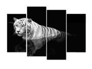Wieco Art Modern Giclee Artwork Canvas Prints 4 Panels Tiger on Black Animals Pictures to photo paintings on Canvas Wall Art for Home Decorations Black and Wh