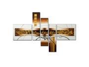 Wieco Art 100% Hand painted Wood Framed Golden Clouds Home Decoration Modern Abstract Oil Paintings on Canvas 5pcs set