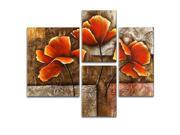 Wieco Art Modern Stretched and Framed Flowers Artwork Golden Poppies On Golden Texture 4 Panels 100% Hand Painted Abstract Floral Oil Paintings on Canvas Wa