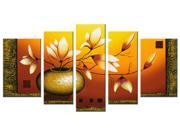 Wieco Art 5 Piece Golden Bottle Elegent Flowers Stretched and Framed Hand Painted Modern Oil Paintings on Canvas Wall Art Set