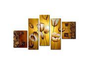 Wieco Art Modern 100% Hand Painted Canvas painting Art Work for Wall Decor Home Decoration Stretched and Framed Painting Artwork Charming Tulips On The Gold