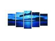 Wieco Art Dark Blue Ocean White Sun Modern Artwork Giclee Canvas Prints Abstract Seascape Oil paintings reproduction on Canvas Wall Art for Home Decorations W