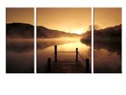 Canvas Prints Stretched and Framed Huge Canvas Print 3 Panels Misty Lake Bronze Gold Modern Wall Art and Home Decoration