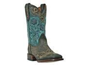 Mid Calf Western Boots Turquoise Top Leather Square Toe TPU and Leather