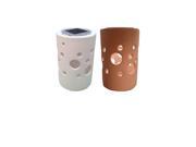 Set of 2 Solar Powered Ceramic Table LED Lamps with Cheese Holes Patterns