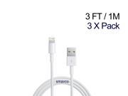3 X WHITE 3 FT 8 Pin USB Cable Charging Cord Data for iPhone 5 5S 5C