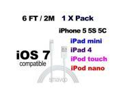 1 X 6FT 2M Lightning 8 Pin to USB 2.0 Data Charge Sync Cable for Apple iPod Touch Nano iPad Mini White