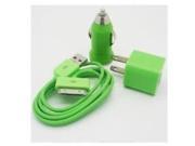 3 Piece Green USB Sync Charge Cable USB Car Charger USB Travel Charger for Apple iPod Touch 4th Gen