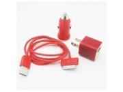 3 Piece Red USB Cable Car Charger Travel Charger for Apple iPod Touch 4th Gen