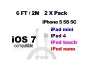 2 PACK 6FT Lightning 8 Pin to USB Data Charge Cable for Apple iPod Touch Nano iPad Mini
