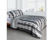 [Black and White Floral Vine] Cotton 3PC Vermicelli Quilted Patchwork Quilt Set Full Queen Size