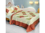 [Fragrant Fields] 100% Cotton 3PC Vermicelli Quilted Patchwork Quilt Set Full Queen Size
