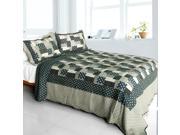 [Winter Light] Cotton 3PC Vermicelli Quilted Polka Dot Patchwork Quilt Set Full Queen Size