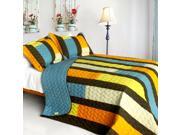 [Colorful Bridge] 3PC Vermicelli Quilted Patchwork Quilt Set Full Queen Size