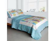 [Azure Sky] Cotton 3PC Vermicelli Quilted Patchwork Quilt Set Full Queen Size