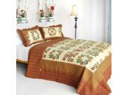 [I Believe] Cotton 3PC Vermicelli Quilted Floral Patchwork Quilt Set Full Queen Size