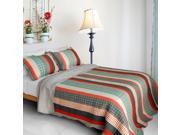[Retro Stripe] Cotton 3PC Vermicelli Quilted Patchwork Quilt Set Full Queen Size