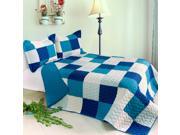 [Blue Crystal] Cotton 3PC Vermicelli Quilted Patchwork Quilt Set Full Queen Size