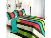 [May Flower] 3PC Vermicelli Quilted Patchwork Quilt Set Full Queen Size