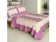 [Lucky Ring] 100% Cotton 3PC Vermicelli Quilted Patchwork Quilt Set Full Queen Size