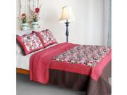 [Candy Floral] Cotton 3PC Vermicelli Quilted Patchwork Quilt Set Full Queen Size