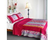 [Blooming Garden] Cotton 3PC Vermicelli Quilted Patchwork Quilt Set Full Queen Size
