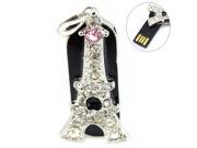 WIFEB 8GB USB Flash Drive Silver Crystal Eiffel Tower Pendant Pendrive with Necklace