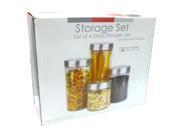 4 Pc Glass Canister Set With Stainless Steel Lids