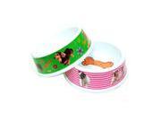 7.5 INCH PET BOWL GREEN PINK COLOR 2 ASSORTED STYLES DOG PRINT BONE