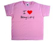 I Love Heart Being Lazy Pink Kids T Shirt