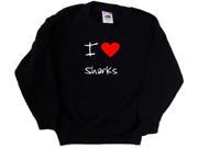 I Love Heart Sharks Black Kids Sweatshirt