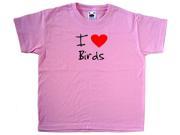 I Love Heart Birds Pink Kids T Shirt
