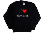 I Love Heart Bacon Rolls Black Kids Sweatshirt
