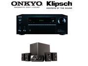 Onkyo TX NR555 7.2 Channel Network A V Receiver Klipsch HD 300 Compact 5.1 High Definition Theater System Set of Six Black Bundle