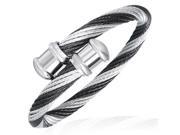 Stainless Steel Black and White Twisted Cable Wire Womens Cuff Bangle Bracelet